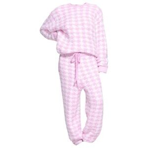 SKIMS Pink and White Pajama Set
